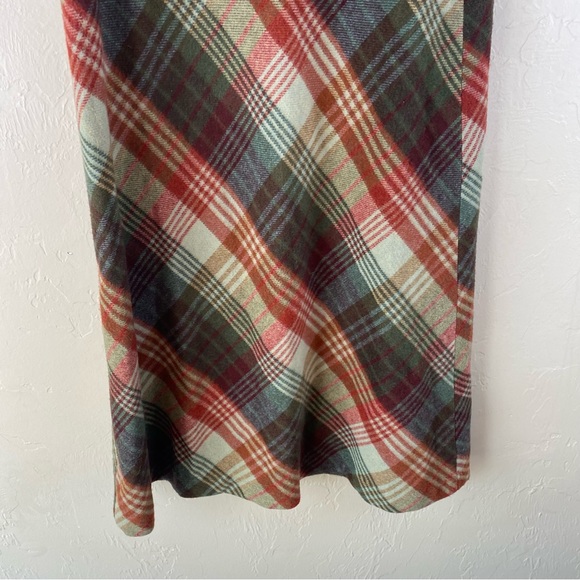 Willi Smith Wool Plaid A-line MIDI Skirt Made in Italy 10P Vintage Green Tan Red - Picture 8 of 9
